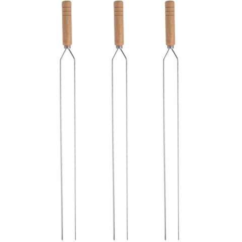 Kit 3 Espeto Duplo para Churrasco Domama 85cm Inox Cabo Madeira Churrasqueira