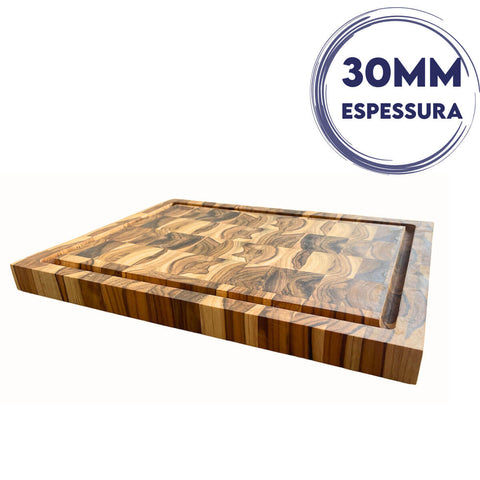 Tábua para Churrasco Invertida Madeira Teca 40x30cm com Canaleta Domama