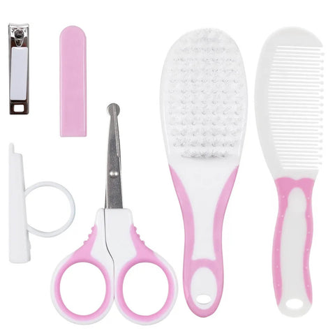 Kit Cuidados Bebê Buba Rosa Cortador de Unha Tesoura Pente Escova Cabelo Higiene