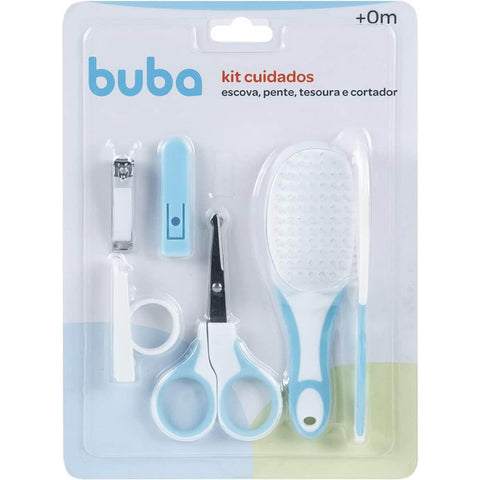 Kit Cuidados Bebê Buba Azul Cortador de Unha Tesoura Pente Escova Cabelo Higiene