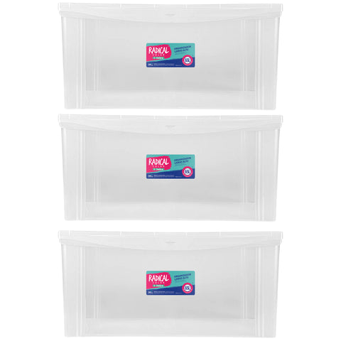 Kit 3 Caixas Máxi Organizadoras 65L Tampa com Trava Radical Incolor Multiuso