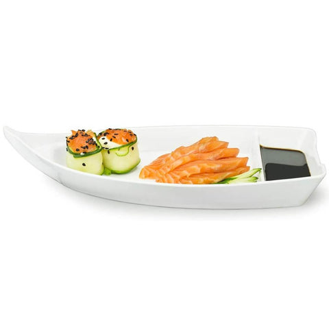 Kit 6 Barcas para Sushi Sashimi Melamina Branca Comida Japonesa Gourmet Mix