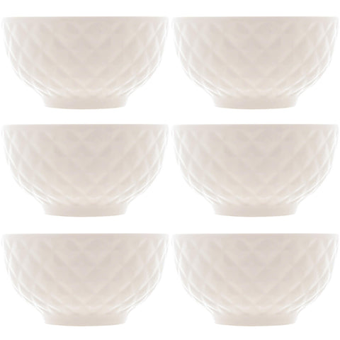 6 Cumbucas de Porcelana Branca 280ml Bowls Lyor Diamond para Iogurte Sobremesa