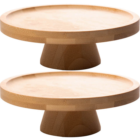 2 Pratos Pedestal Redondos Bambu para Bolo 20cm Boleiras Pequenas Decoração