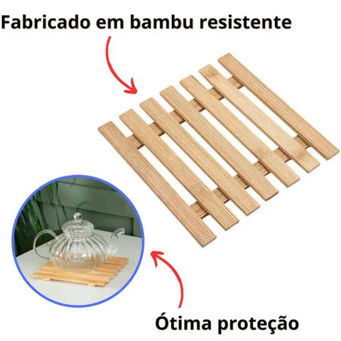 Descanso de Bambu Apoio Para Panela Quente 17cm Lyor Quadrado de Mesa