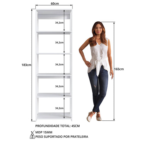 Estante Livreiro Branca com 5 Prateleiras 60x45x183cm Closet Organizador Multiuso