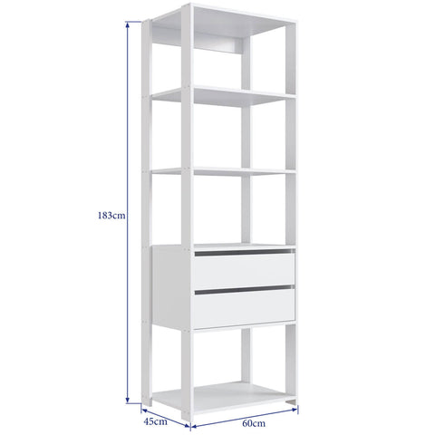 Estante Livreiro 4 Prateleiras e 2 Gavetas Branco 60x45x183cm Closet Modulado Multiuso