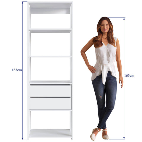 Estante Livreiro 4 Prateleiras e 2 Gavetas Branco 60x45x183cm Closet Modulado Multiuso