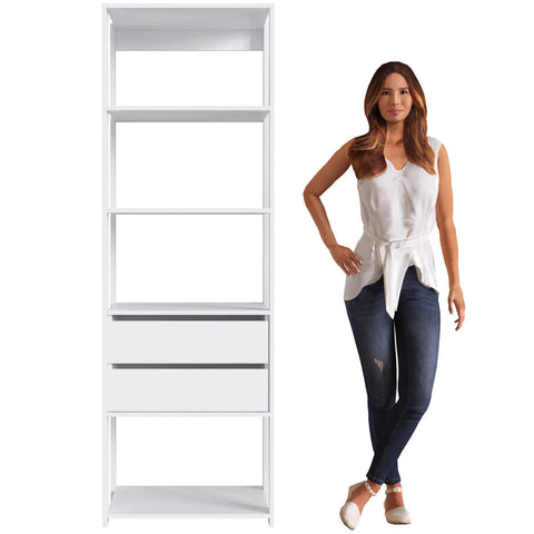 Estante Livreiro 4 Prateleiras e 2 Gavetas Branco 60x45x183cm Closet Modulado Multiuso