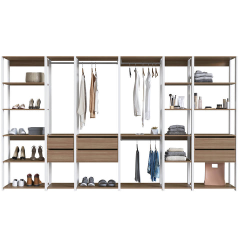 Guarda Roupa Closet de 6 Módulos com Gaveta Branco e Montana Cabideiro e Nichos Easy Prodecor