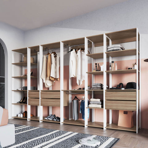 Guarda Roupa Closet de 6 Módulos com Gaveta Branco e Montana Cabideiro e Nichos Easy Prodecor