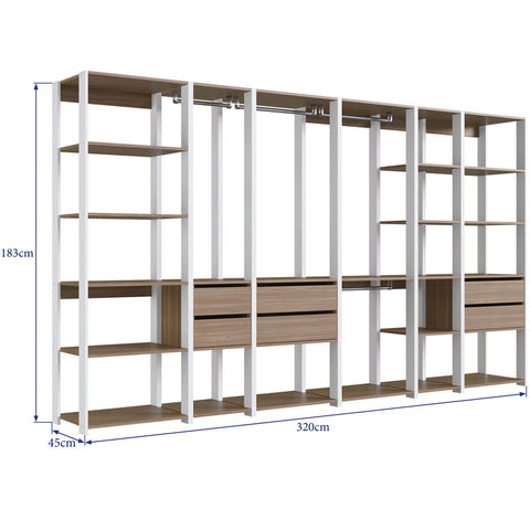 Guarda Roupa Closet de 6 Módulos com Gaveta Branco e Montana Cabideiro e Nichos Easy Prodecor