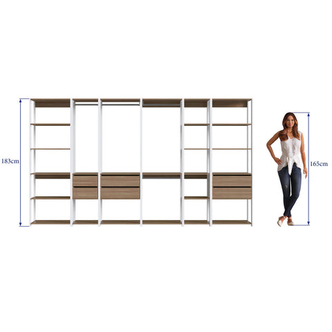 Guarda Roupa Closet de 6 Módulos com Gaveta Branco e Montana Cabideiro e Nichos Easy Prodecor