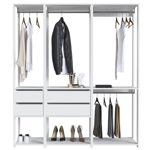 Guarda Roupa Closet 3 peças com Cabideiros e Gavetas Branco com Nichos Easy Prodecor