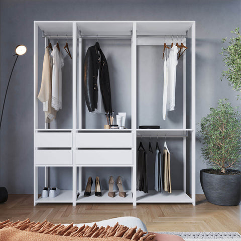 Guarda Roupa Closet 3 peças com Cabideiros e Gavetas Branco com Nichos Easy Prodecor