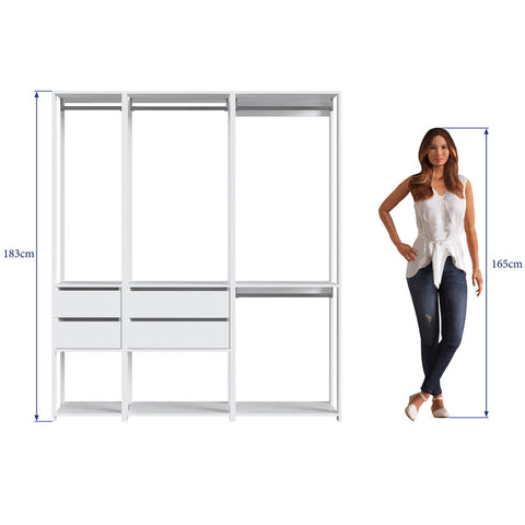 Guarda Roupa Closet 3 peças com Cabideiros e Gavetas Branco com Nichos Easy Prodecor