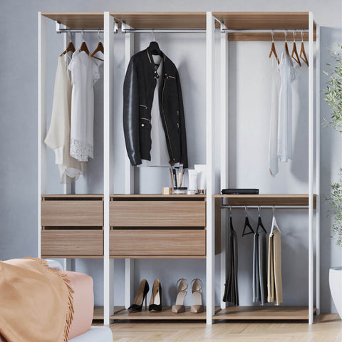 Guarda Roupa Closet 3 Peças com 3 Cabideiros 4 Gavetas e 2 Nichos Easy Prodecor