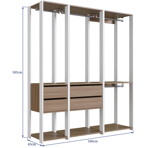 Guarda Roupa Closet 3 Peças com 3 Cabideiros 4 Gavetas e 2 Nichos Easy Prodecor