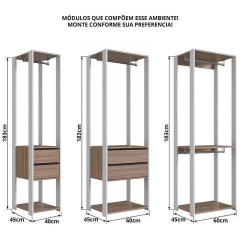 Guarda Roupa Closet 3 Peças com 3 Cabideiros 4 Gavetas e 2 Nichos Easy Prodecor