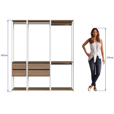 Guarda Roupa Closet 3 Peças com 3 Cabideiros 4 Gavetas e 2 Nichos Easy Prodecor