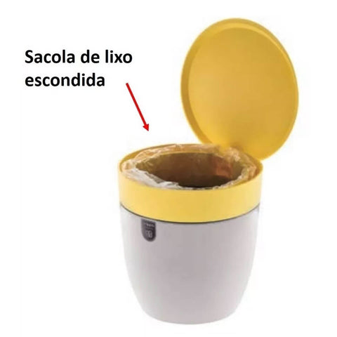 Lixeira Pequena Crippa para Cozinha Pia Com Aro Interno 2,5L Redonda Branco e Preto