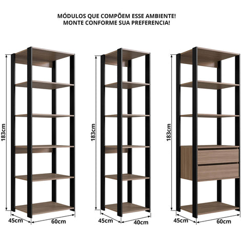 Guarda Roupa Closet 3 Módulos Nicho E Gaveta Preto E Montana Easy Prodecor Estante Multiuso