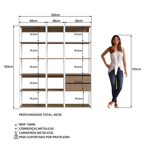 Guarda Roupa Closet 3 Módulos Nicho E Gaveta Branco e Montana Easy Prodecor Estante Multiuso