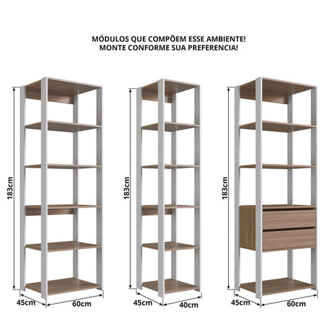 Guarda Roupa Closet 3 Módulos Nicho E Gaveta Branco e Montana Easy Prodecor Estante Multiuso