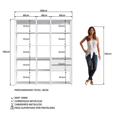 Guarda Roupa Closet 3 Módulos Nicho E Gaveta Branco Prodecor Easy Estante Multiuso