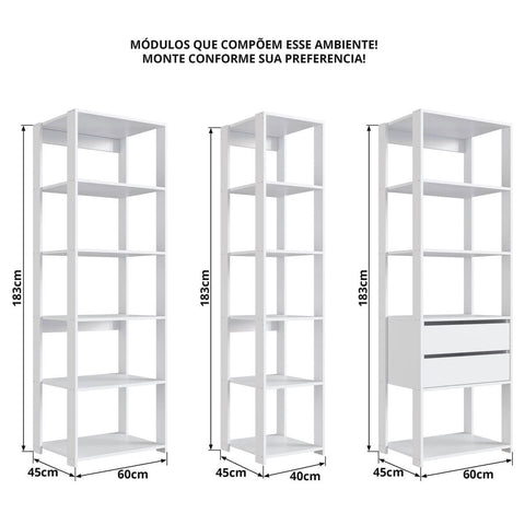 Guarda Roupa Closet 3 Módulos Nicho E Gaveta Branco Prodecor Easy Estante Multiuso