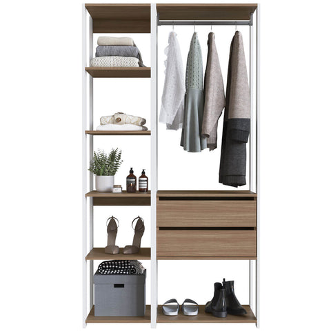 Guarda Roupa Closet 2 Peças Cabideiro Gaveta Branco e Montana com Nichos Módulos Multiuso Prodecor