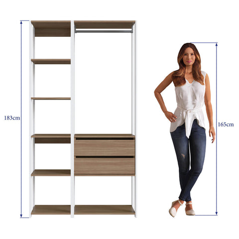 Guarda Roupa Closet 2 Peças Cabideiro Gaveta Branco e Montana com Nichos Módulos Multiuso Prodecor