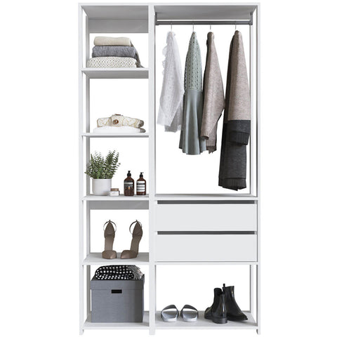 Guarda Roupa Closet 2 Pecas Cabideiro Gaveta Branco Prodecor Com Nichos Modulos Easy Multiuso