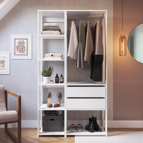 Guarda Roupa Closet 2 Pecas Cabideiro Gaveta Branco Prodecor Com Nichos Modulos Easy Multiuso