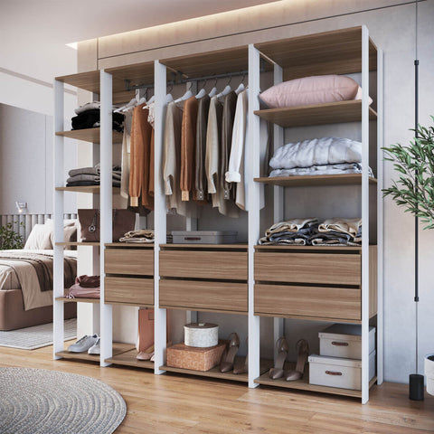 Guarda Roupa Closet 4 Peças com 2 Cabideiros 6 Gavetas e 11 Nichos Easy Prodecor