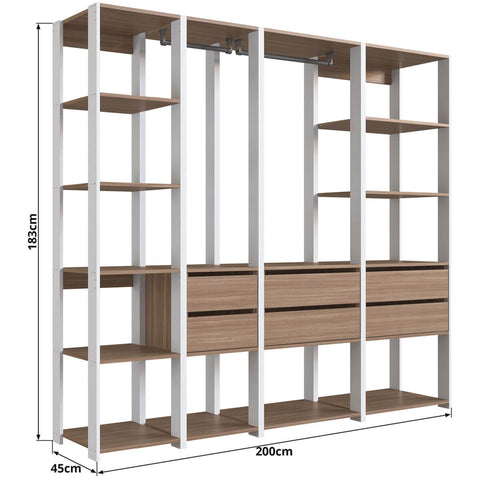 Guarda Roupa Closet 4 Peças com 2 Cabideiros 6 Gavetas e 11 Nichos Easy Prodecor