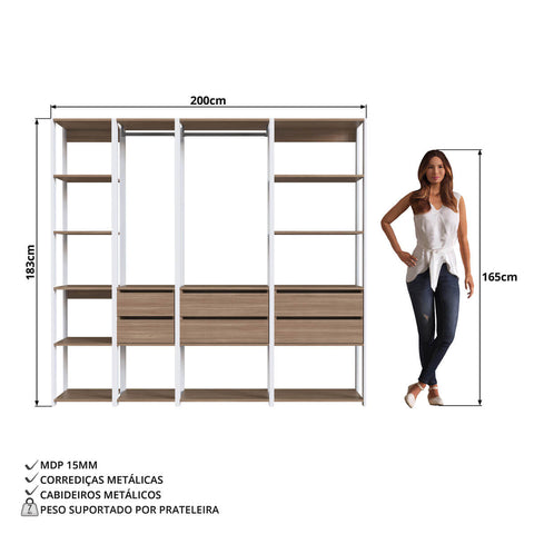 Guarda Roupa Closet 4 Peças com 2 Cabideiros 6 Gavetas e 11 Nichos Easy Prodecor