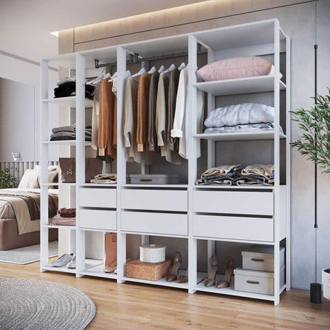 Guarda Roupa Closet 4 Peças Cabideiro Gaveta Branco Prodecor Módulos Multiuso Easy