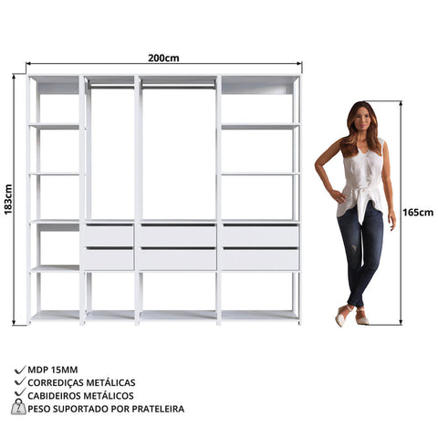 Guarda Roupa Closet 4 Peças Cabideiro Gaveta Branco Prodecor Módulos Multiuso Easy