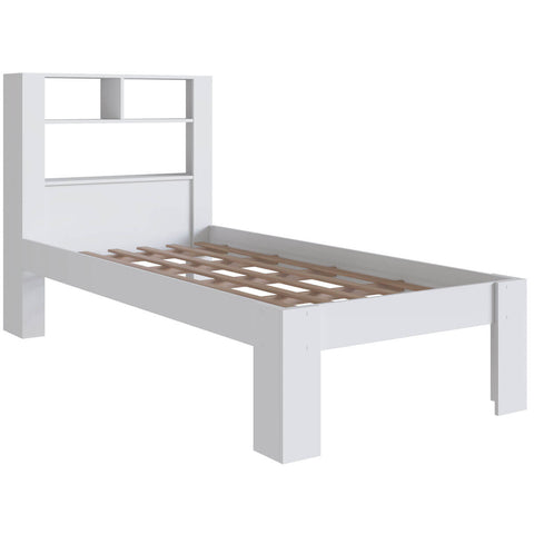 Cama de Solteiro com Cabeceira de Prateleira Branco Prodecor 214x96x111cm