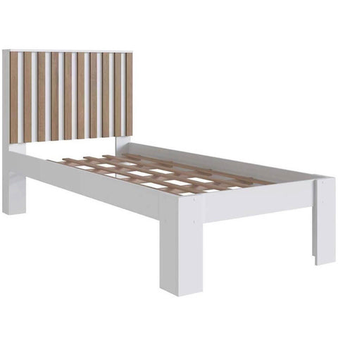 Cama Solteiro Com Cabeceira Ripada Branco e Mel 206x96x108cm Prodecor Cama Infantil