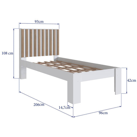 Cama Solteiro Com Cabeceira Ripada Branco e Mel 206x96x108cm Prodecor Cama Infantil