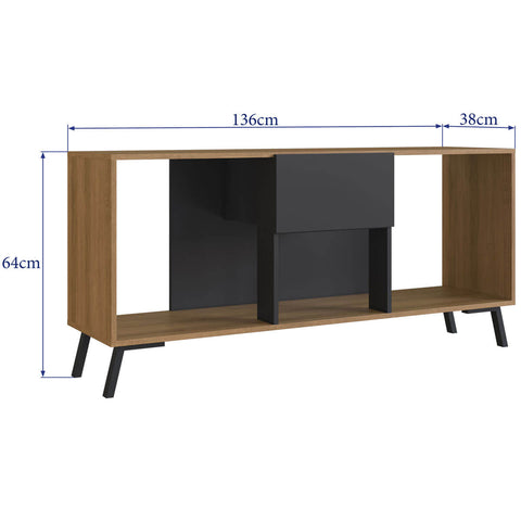 Rack Aparador Sala Tv Até 50' Preto e Mel 136x38x64cm com Gavetas Prodecor