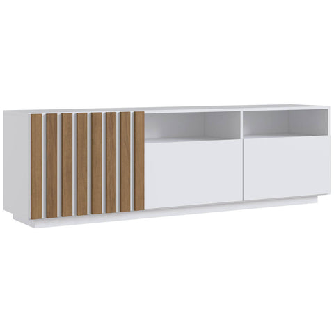 Rack Para Tv até 65' com portas 180x40x55cm Branco e Mel MDP Detalhe em Ripado Prodecor