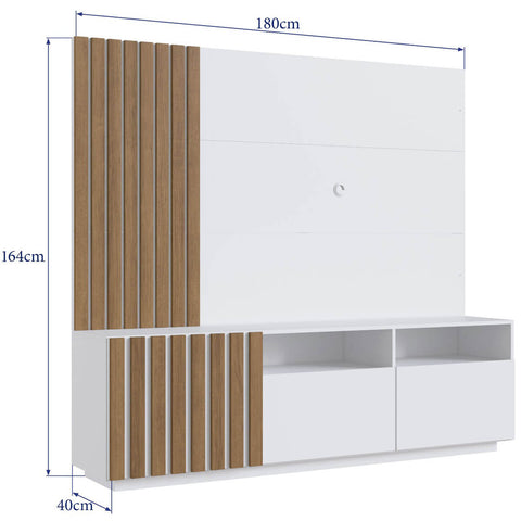 Rack com Painel Para Tv até 65" Ripado 180cm em Branco e Mel Prodecor