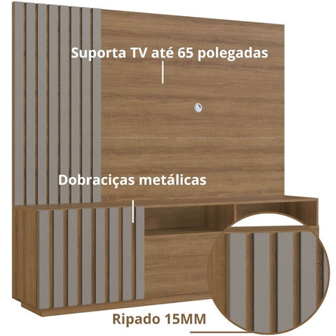 Rack com Painel Para Tv até 65" com 180cm Ripado Mel e Fumê Prodecor