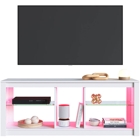 Rack Para Sala Branco Tv Até 55" Led Rgb Prateleiras Vidro Estante Para Tv Estilo Gamer Prodecor