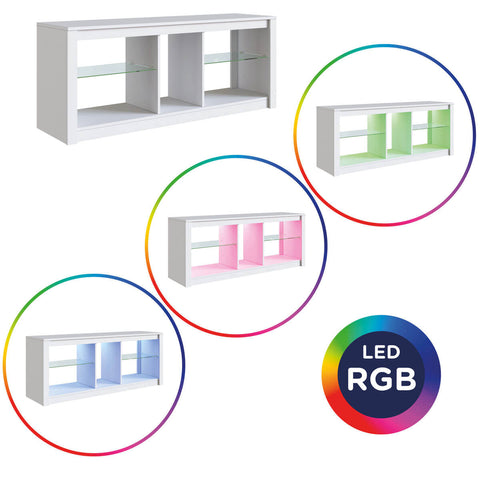 Rack Para Sala Branco Tv Até 55" Led Rgb Prateleiras Vidro Estante Para Tv Estilo Gamer Prodecor