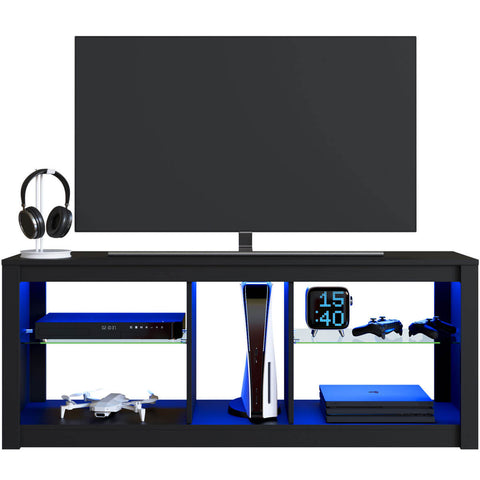 Rack Para Sala Preto Tv Até 55" Led Rgb Prateleiras em Vidro Estante Para Tv Estilo Gamer Prodecor