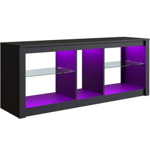 Rack Para Sala Preto Tv Até 55" Led Rgb Prateleiras em Vidro Estante Para Tv Estilo Gamer Prodecor